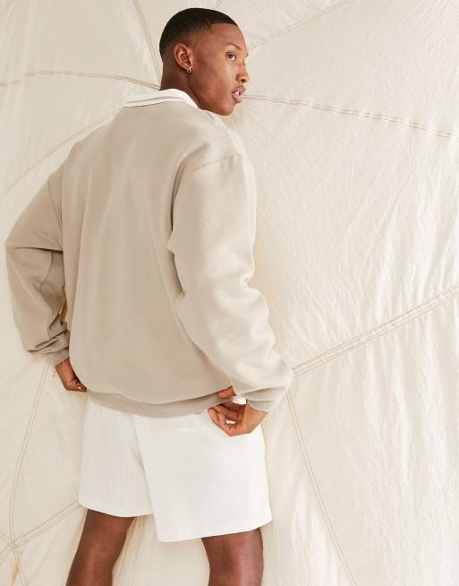 ASOS DESIGN - Oversized rugbyshirt met polokraag en gekleurde randjes in beige, 4 van 4