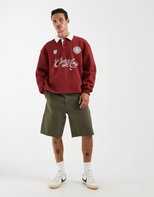 ASOS DESIGN - Oversized rugbyshirt met tekstprint in rood, 2 van 5