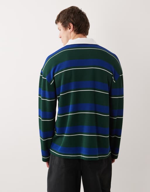 ASOS DESIGN - Oversized rugbyshirt van zware stof met lange mouwen in groen gestreept , 3 van 5