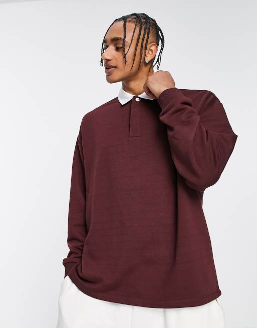 ASOS DESIGN - Oversized rugbysweatshirt in bordeauxrood