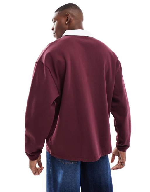 ASOS DESIGN - Oversized rugbysweatshirt in bordeauxrood, 4 van 4