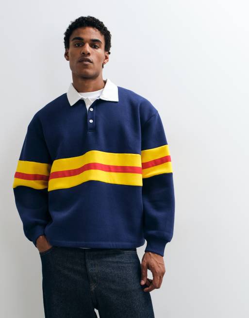 ASOS DESIGN oversized rugbytröja med kontrasterande paneler i navy, 2 av 5
