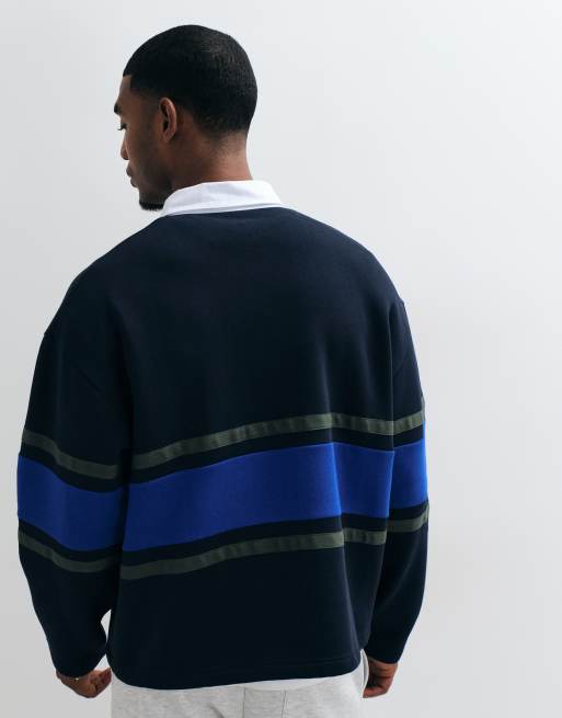 ASOS DESIGN oversized rugbytröja med kontrastpanel och krage i marinblått, 5 av 9