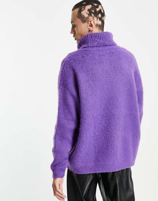 ASOS DESIGN - Oversized rullekravebluse i lilla, vamset strik, 4 af 4