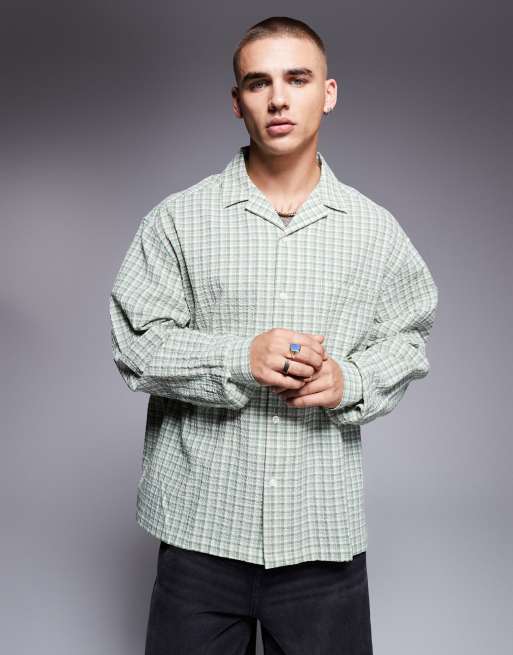 ASOS DESIGN - Oversized salviegrøn skjorte med revers og dad-tern i firkantet pasform