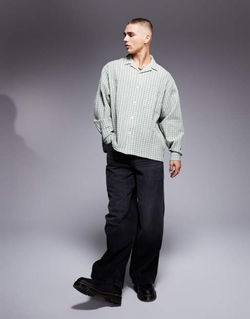 ASOS DESIGN - Oversized salviegrøn skjorte med revers og dad-tern i firkantet pasform, 2 af 4