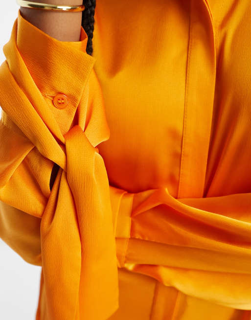 ASOS DESIGN - Oversized satijnen overhemd met gestrikte manchetten in abrikoos oranje, 4 van 4