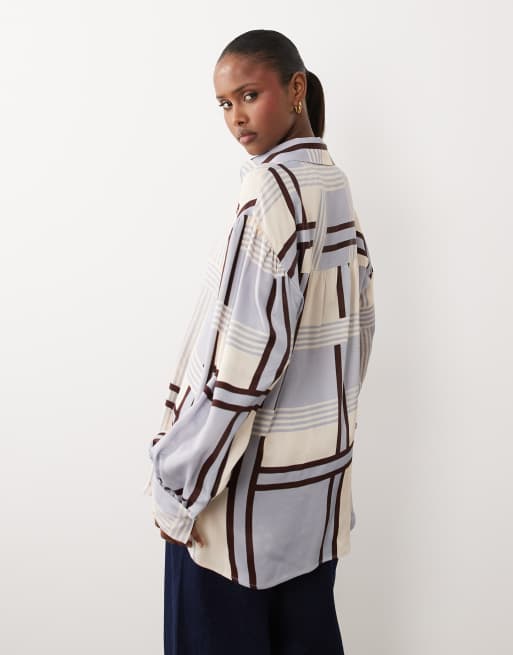ASOS DESIGN - Oversized satijnen overhemd met ruiten, deel van co-ord set, 4 van 4