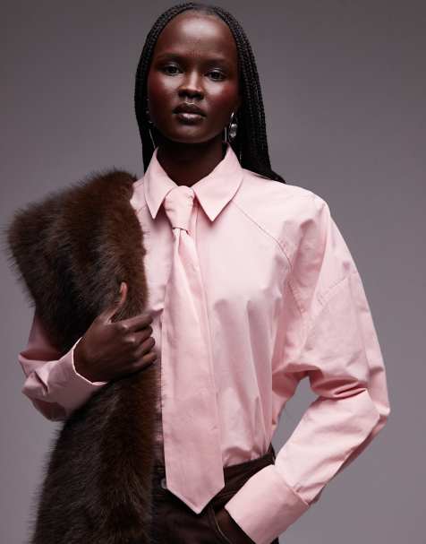 ASOS DESIGN - Oversized satijnen overhemd met stropdas in roze - view 1