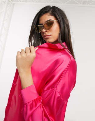 hot pink satin blouse