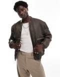 [ASOS DESIGN] ASOS DESIGN oversized satin bomber jacket in brown XS BROWN