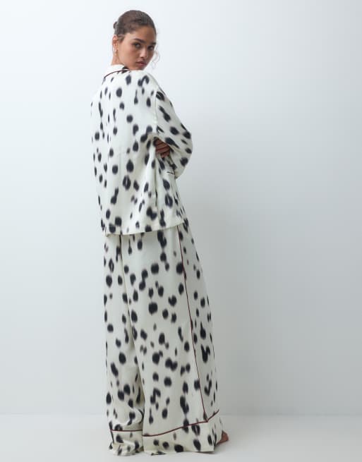 ASOS DESIGN oversized satin long sleeve pajama set in dalmatian print, 3 of 4