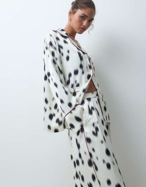 ASOS DESIGN oversized satin long sleeve pajama set in dalmatian print, 4 of 4