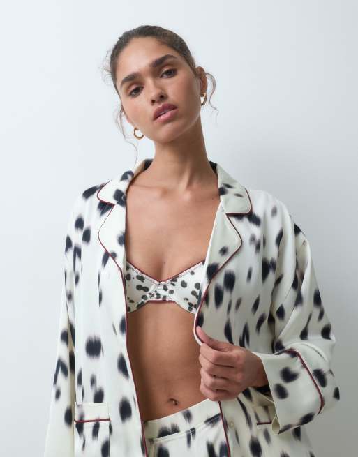 ASOS DESIGN oversized satin long sleeve pyjama set in dalmatian print, 2 of 4