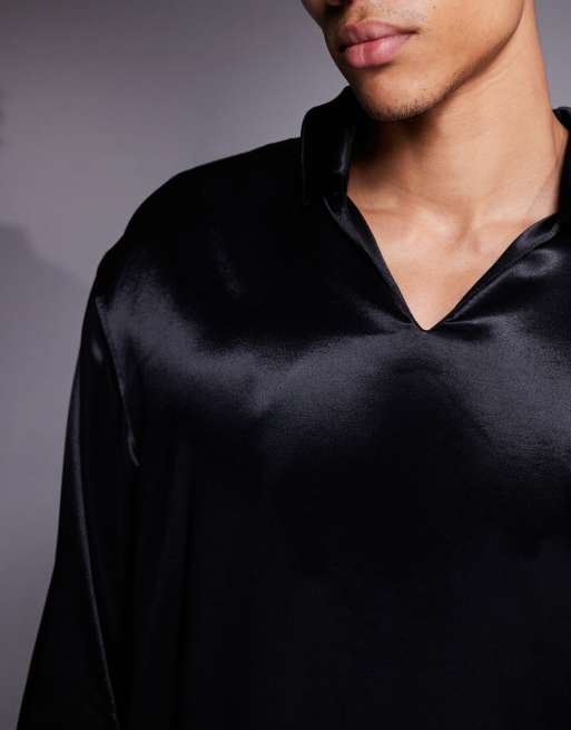 ASOS DESIGN oversized satin overhead shirt in black ASOS - Main Image