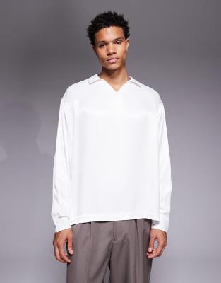 ASOS DESIGN oversized satin overhead shirt in white