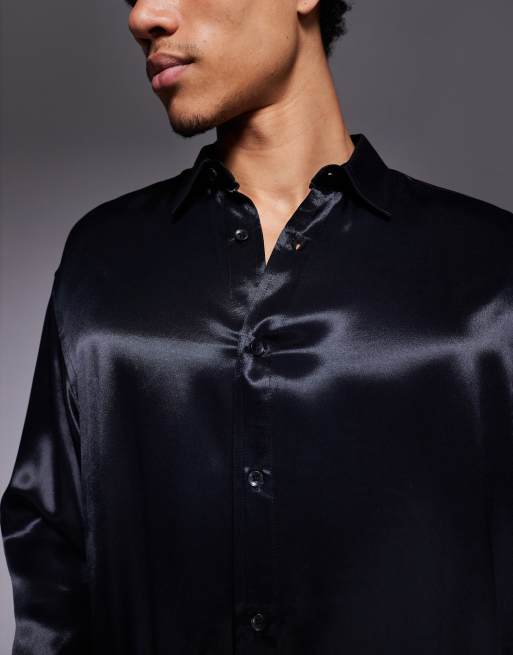 ASOS Design oversized satin shirt in Black