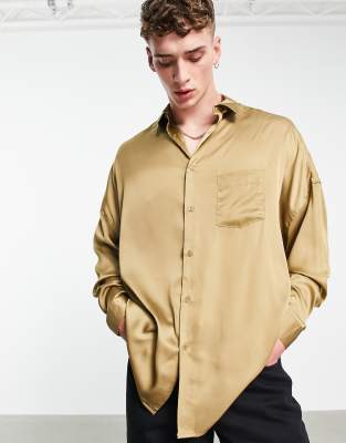 ASOS DESIGN longline oversized satin shirt in copper