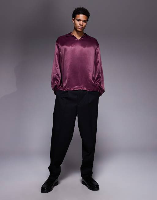 burgundy satin dress shirt Burgundy Dress Shirt 20 / 38/39 main image 0