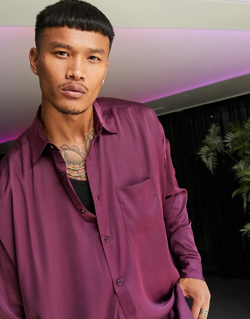 ASOS DESIGN oversized satin shirt in deep purple