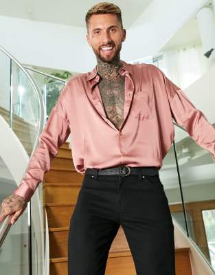 satin pink shirt mens