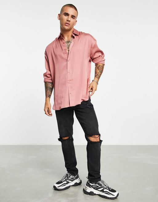 ASOS DESIGN oversized satin shirt in dusty pink - LPINK
