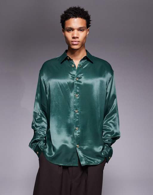 ASOS DESIGN oversized satin shirt in green