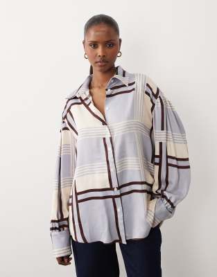 Asos Design Oversized Satin Shirt In Multi
