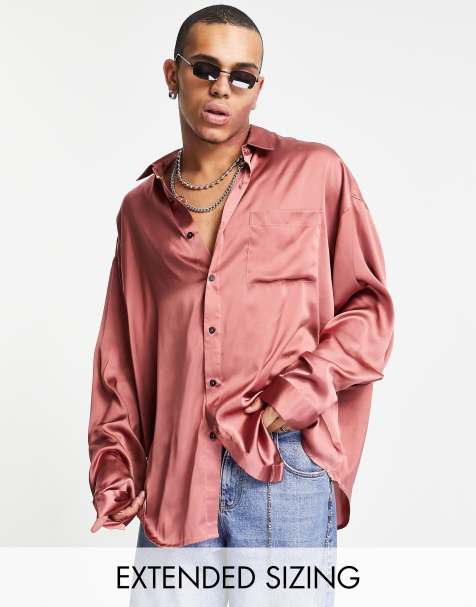 ASOS DESIGN oversized satin shirt with dip back hem in dusky pink