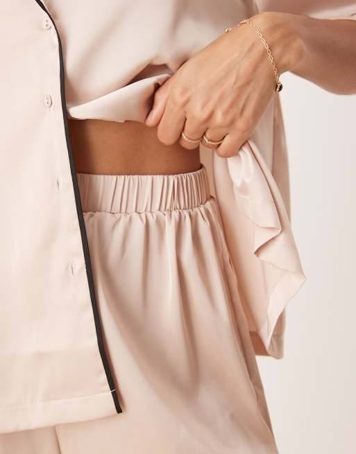 ASOS DESIGN oversized satin short sleeve shirt & short pyjama set in light pink