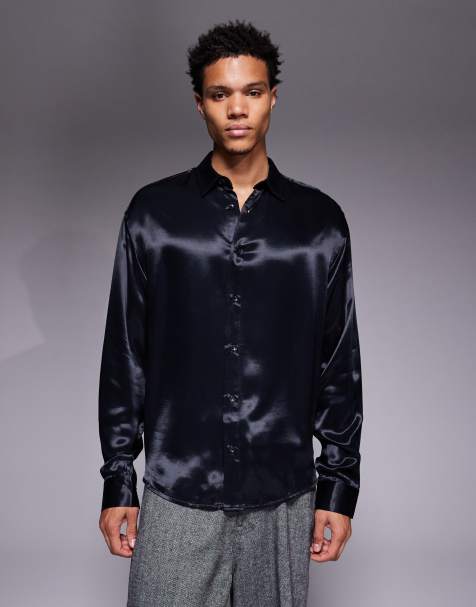 ASOS DESIGN - Oversized satin-skjorte i sort - view 1