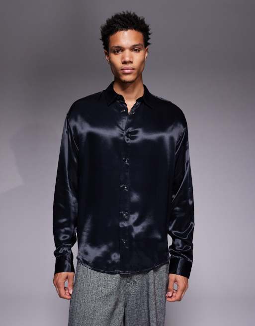 ASOS DESIGN - Oversized satin-skjorte i sort