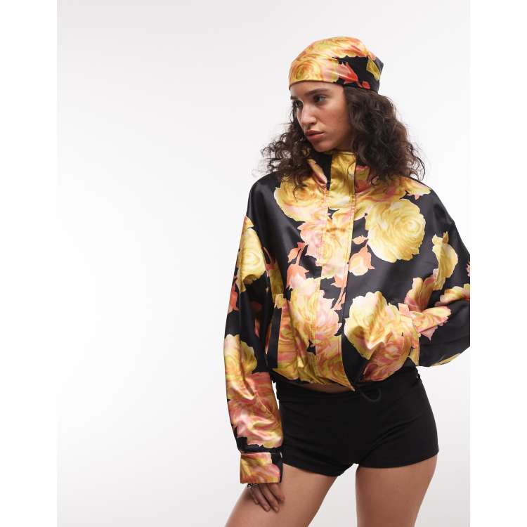 ASOS DESIGN oversized satin track jacket in bright floral print | ASOS