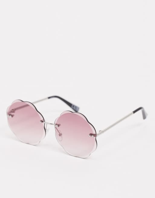 Asos Design Oversized Scallop Edge Sunglasses With Pink Lens Asos 9011