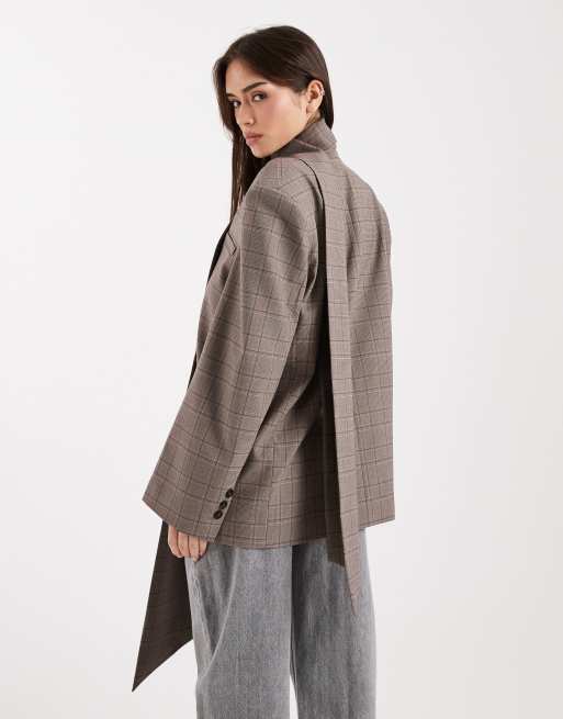 ASOS DESIGN oversized scarf blazer in brown, 2 of 4