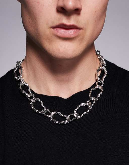 ASOS DESIGN - Oversized schakelketting met gesmolten schakels met textuur in zilverkleur