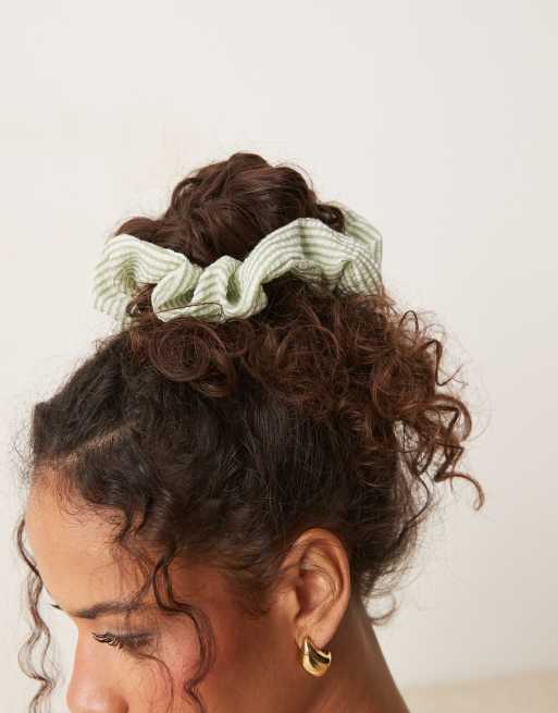 ASOS DESIGN oversized scrunchie with stripes in green, 3 of 3