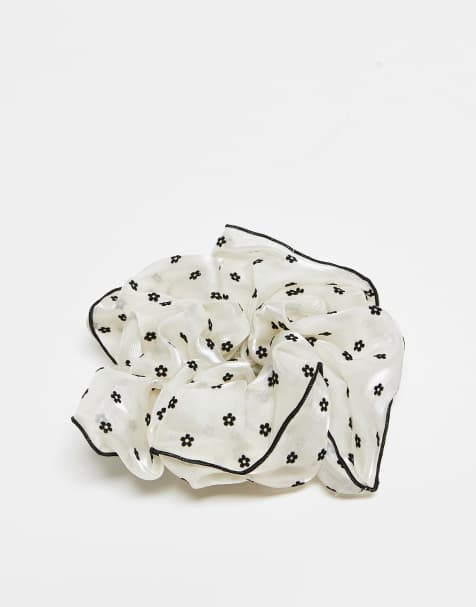 ASOS DESIGN oversized scrunchie with textured organza in floral design and contrast binding - view 1