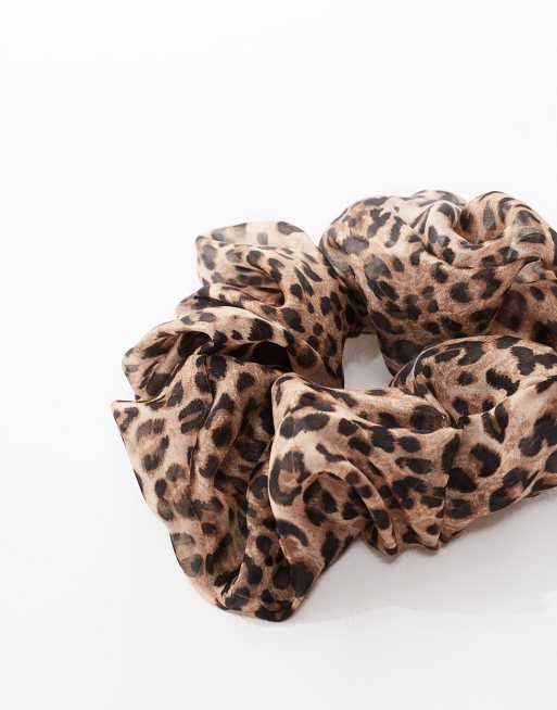 ASOS DESIGN oversized scrunchie with textured organza in leopard print, 4 of 4
