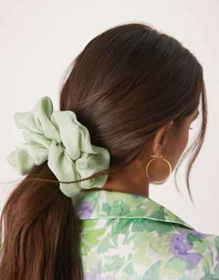 oversized scrunchie with textured satin in sage-Green