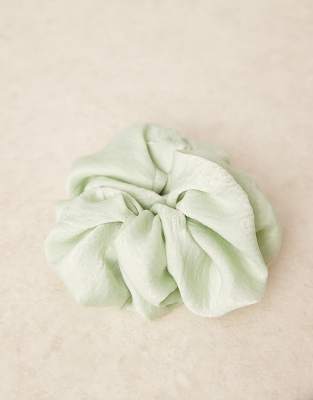 Asos Design Oversized Scrunchie With Textured Satin In Green