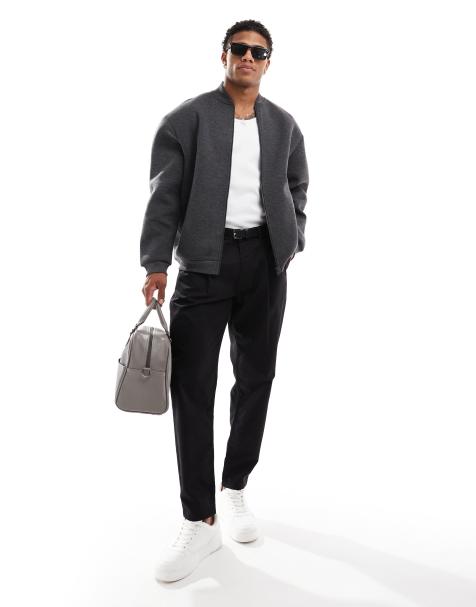 ASOS DESIGN oversized scuba bomber jacket in charcoal marl - view 1