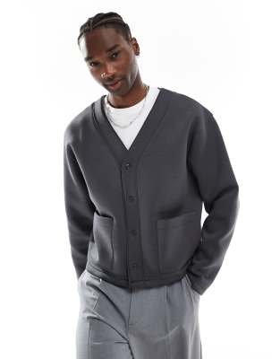 Asos Design Oversized Scuba Cardigan In Charcoal-gray