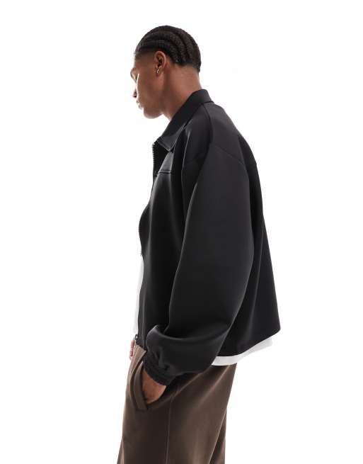 ASOS DESIGN oversized scuba harrington jacket in black