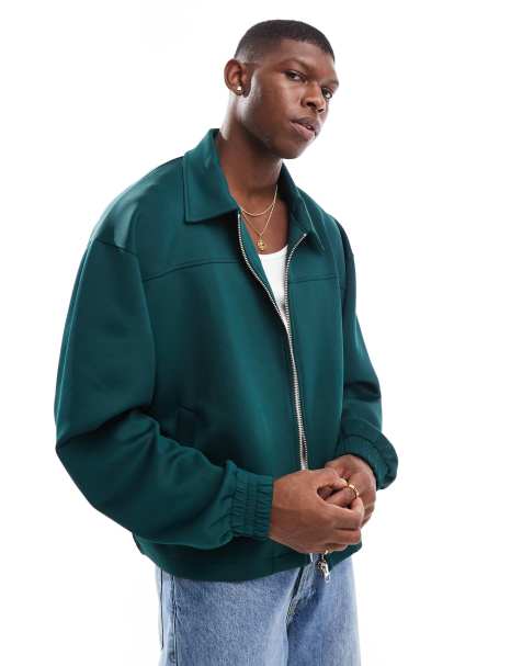 ASOS DESIGN oversized scuba harrington jacket in green - view 1