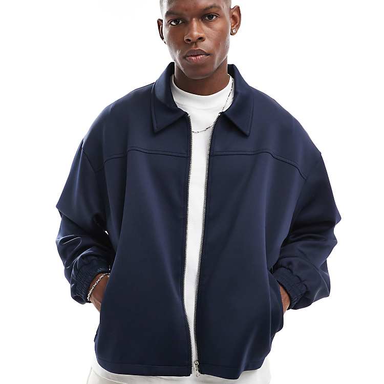 ASOS DESIGN oversized scuba harrington jacket in navy | ASOS ASOS DESIGN oversized scuba harrington jacket in navy | ASOS