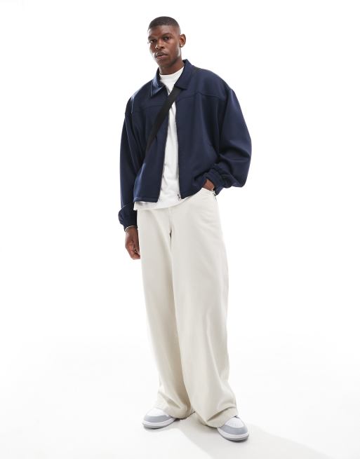 ASOS DESIGN oversized scuba harrington jacket in navy ASOS