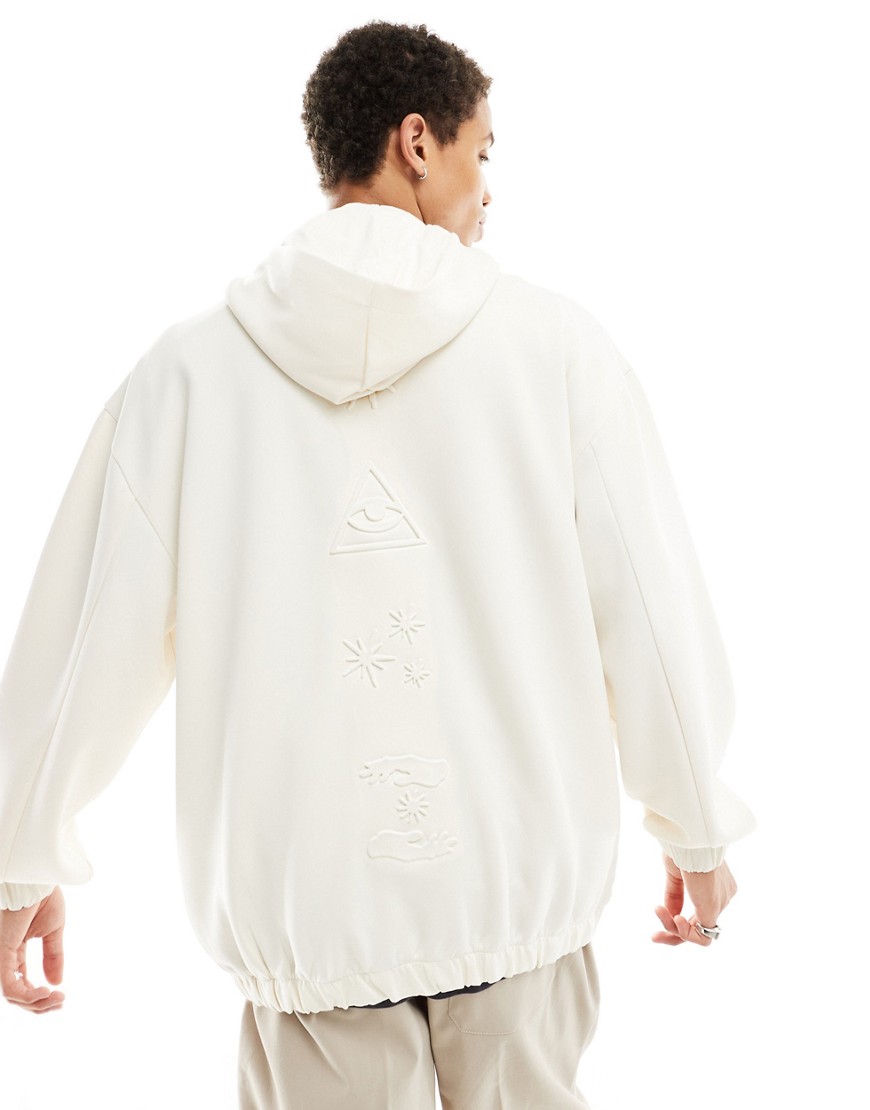 ASOS DESIGN oversized scuba hoodie with celestial print in off white