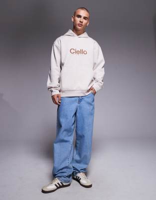 Asos Design Oversized Scuba Hoodie With Chest Print In White