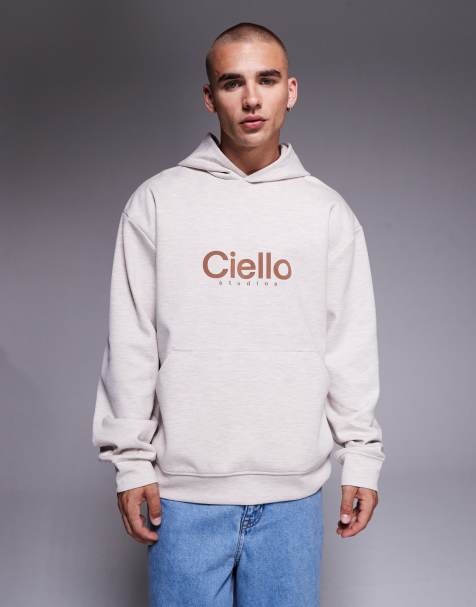 ASOS DESIGN oversized scuba hoodie with chest print in oatmeal marl - view 1
